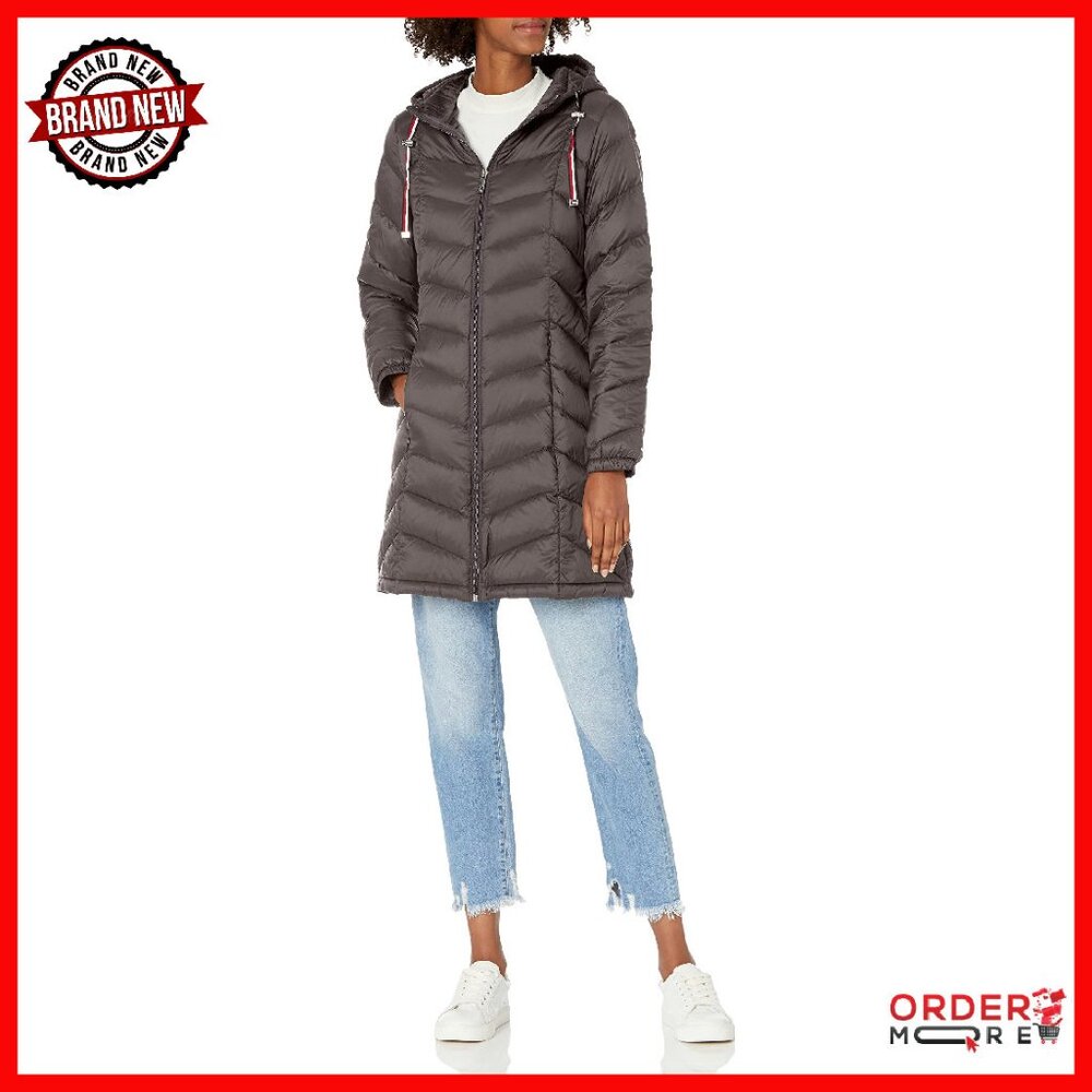 Long Down Puffer Jacket Mid Length Packable Hoode… - image 1